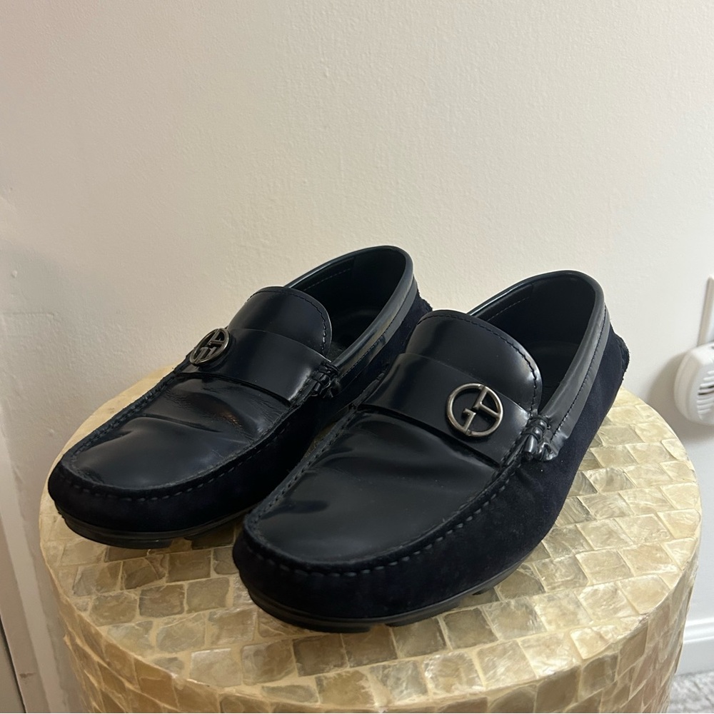 Giorgio Armani Navy Blue Driving Loafers